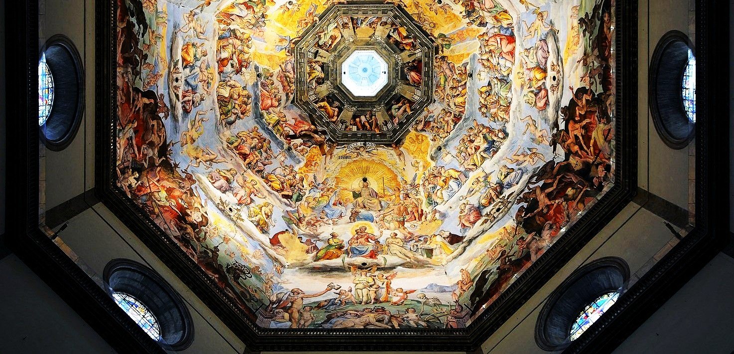 Firenze, interno della Cupola del Brunelleschi con l'affresco del Giudizio universale, iniziato da Giorgio Vasari e per la maggior parte completato da Federico Zuccari e collaboratori
